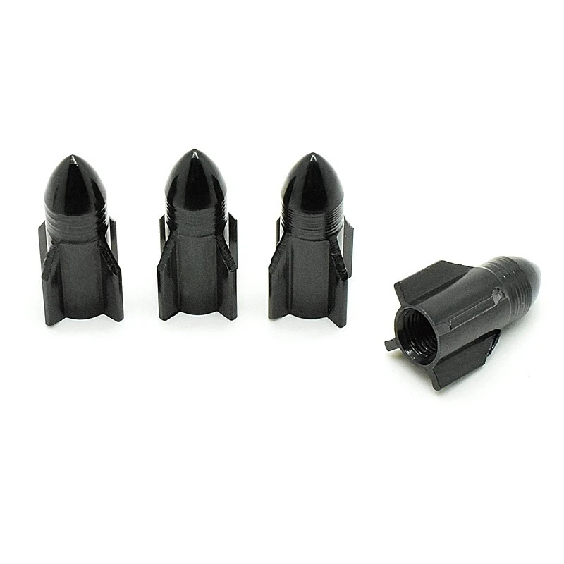 Bouchon De Valve Missile Noir En Aluminium - Par 4 3 Bouchon De Valve Missile Noir En Aluminium - Par 4