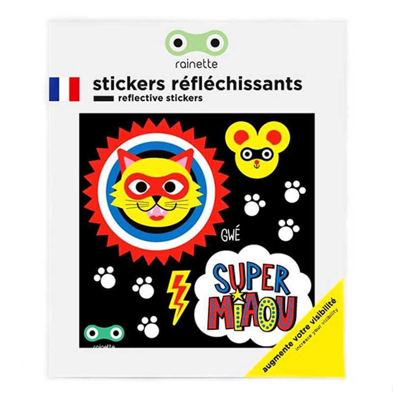Planche De Stickers Réfléchissants Rainette Super Miaou 3 Planche De Stickers Réfléchissants Rainette Super Miaou
